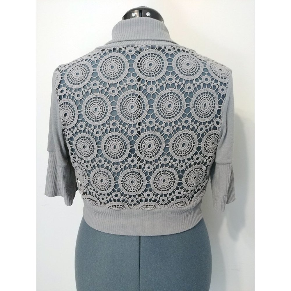 Grey Crocheted Back Bolero Shrug CoverUp